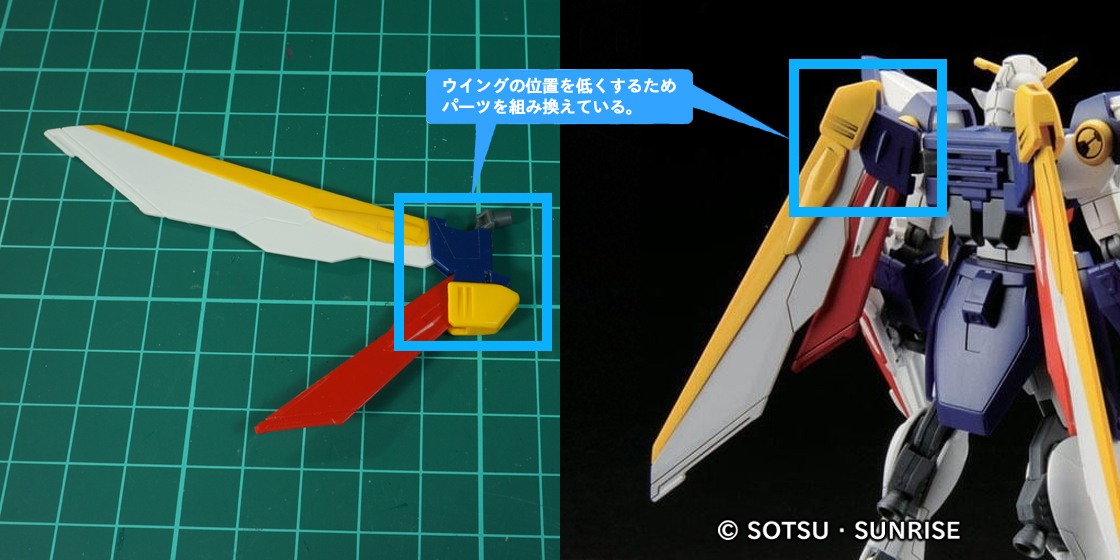 ガンプラ改造作品 機動夢戦士 ウイングガン（夢戦士 ウイングマン） ［背部（ウイングユニット）］説明用画像①